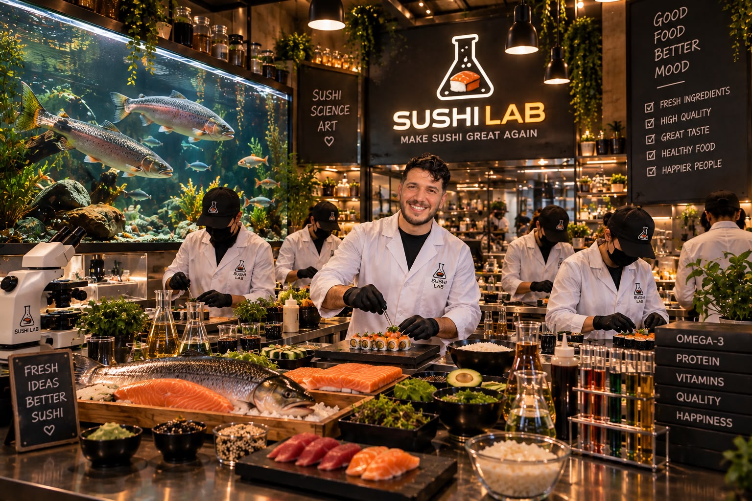 Ahmad Al Atrash, Inhaber von Sushi Lab, bei der Zubereitung frischer Sushi-Rollen